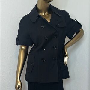Burberry Black Double-Breasted Short Sleeve Belted Pea Coat